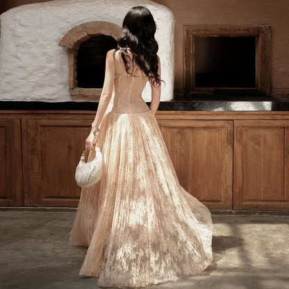 Sleeveless Sweetheart Neckline Lace Maxi A-Line Dress