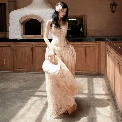 Sleeveless Sweetheart Neckline Lace Maxi A-Line Dress