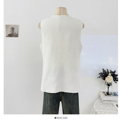 Slit Scoop Neck Tank with Button Detail