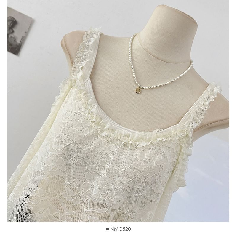 Lace See-Through Scoop Neck Tank