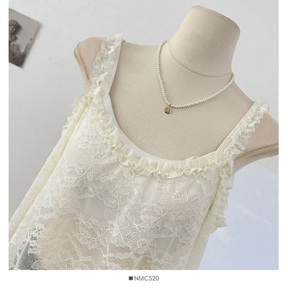 Lace See-Through Scoop Neck Tank
