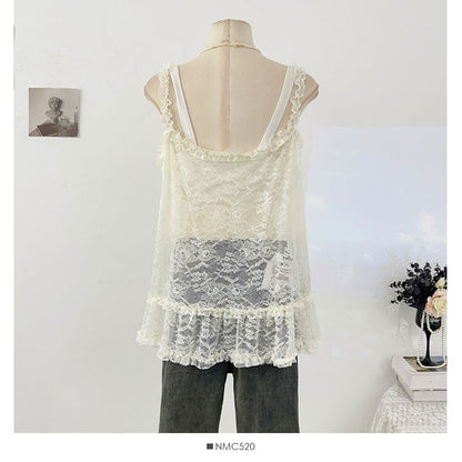 Lace See-Through Scoop Neck Tank