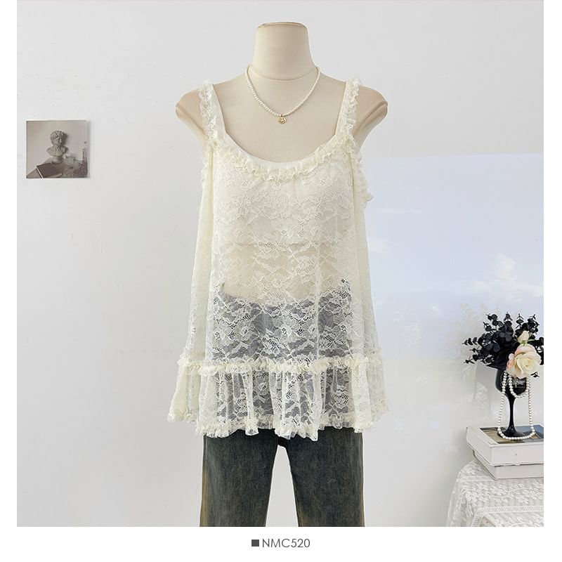 Lace See-Through Scoop Neck Tank