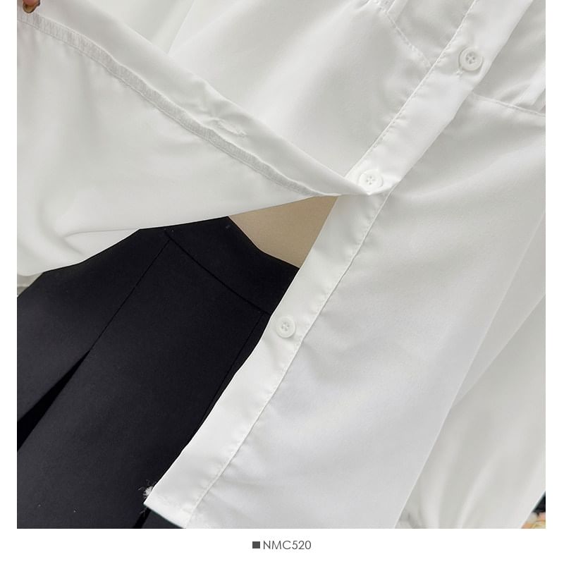 Ruffled Trim Loose-Fit Long Sleeve Shirt