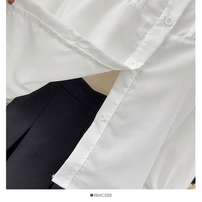 Ruffled Trim Loose-Fit Long Sleeve Shirt