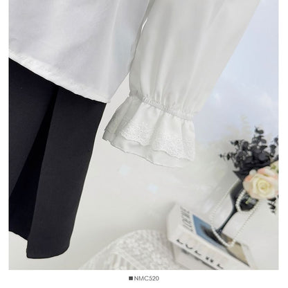 Ruffled Trim Loose-Fit Long Sleeve Shirt