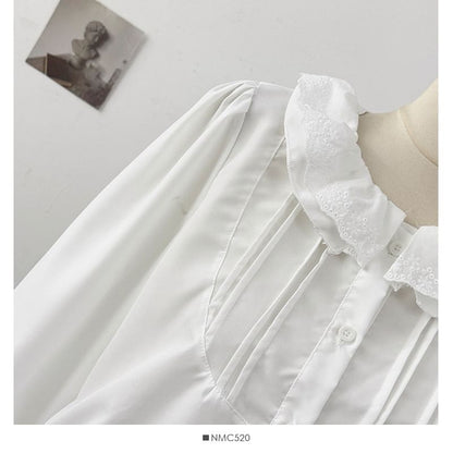 Ruffled Trim Loose-Fit Long Sleeve Shirt