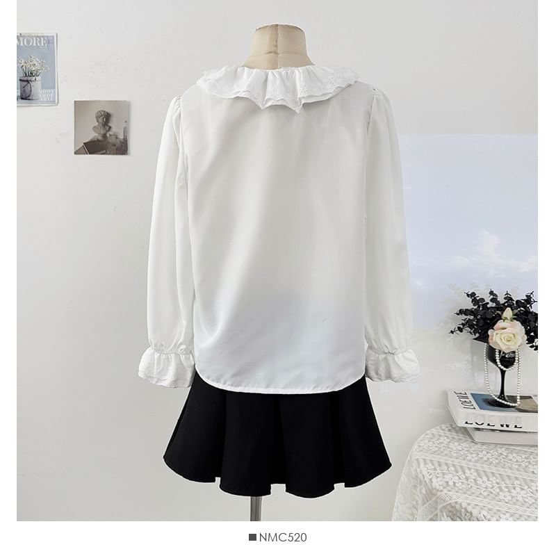 Ruffled Trim Loose-Fit Long Sleeve Shirt