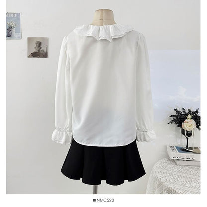 Ruffled Trim Loose-Fit Long Sleeve Shirt