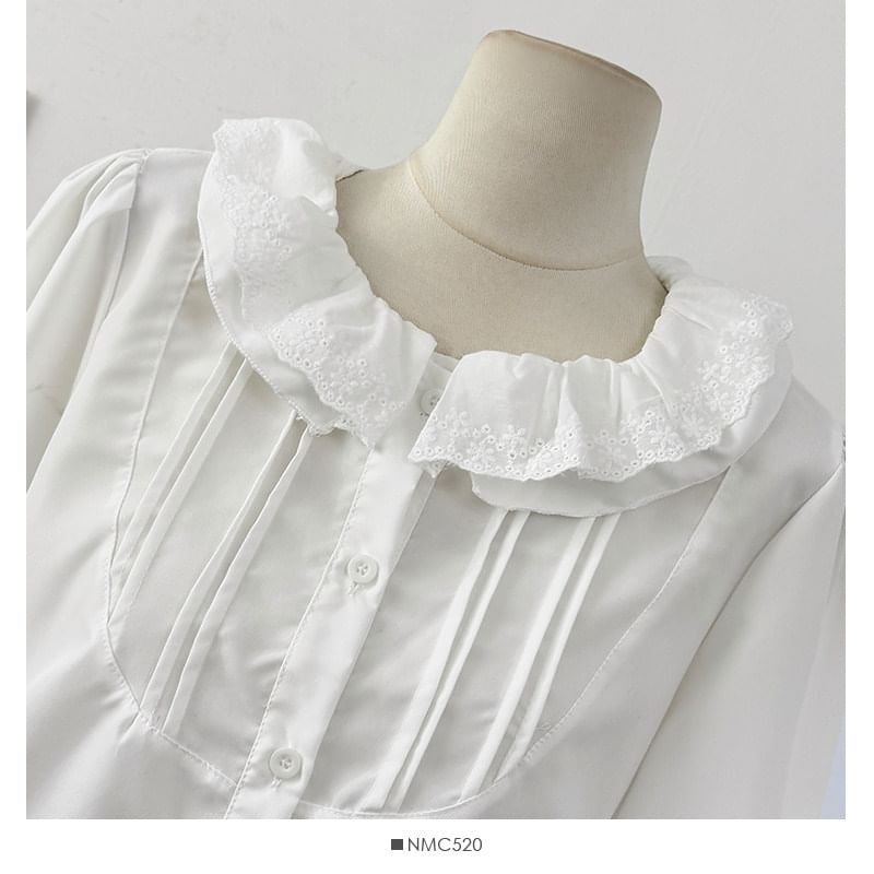 Ruffled Trim Loose-Fit Long Sleeve Shirt