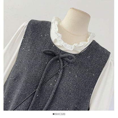 Glitter Pleated Mini Dress with Ruffled Blouse Set
