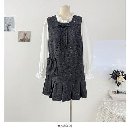 Glitter Pleated Mini Dress with Ruffled Blouse Set