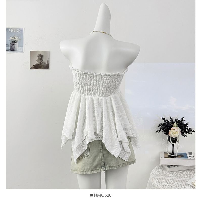 Asymmetric Smocked Tube Top with Flowy Hem
