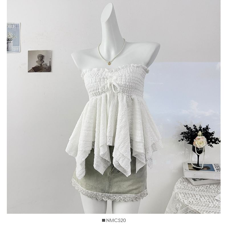 Asymmetric Smocked Tube Top with Flowy Hem