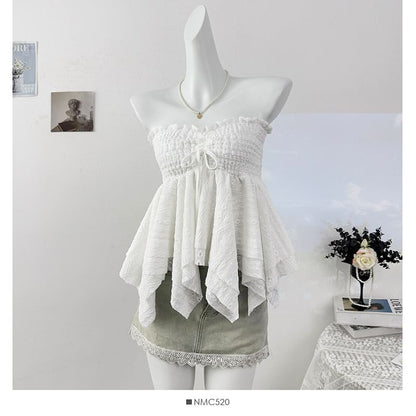 Asymmetric Smocked Tube Top with Flowy Hem