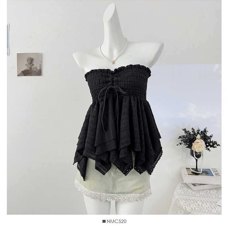 Asymmetric Smocked Tube Top with Flowy Hem