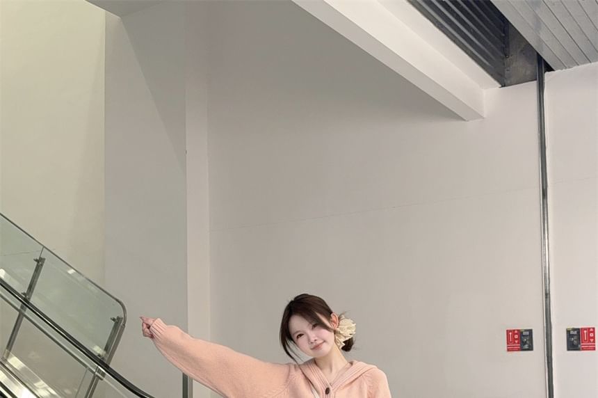 Plain Hooded Button-Up Cardigan