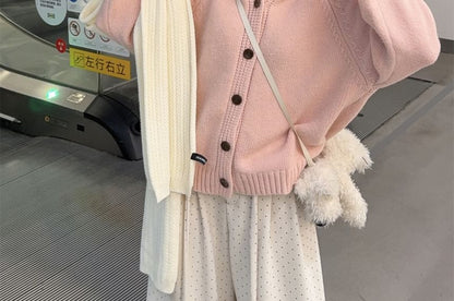 Plain Hooded Button-Up Cardigan