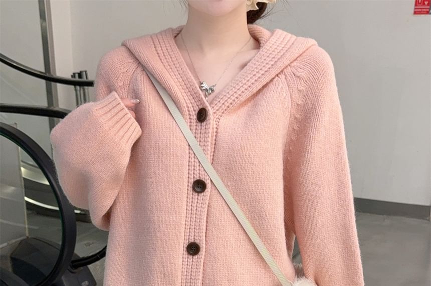 Plain Hooded Button-Up Cardigan