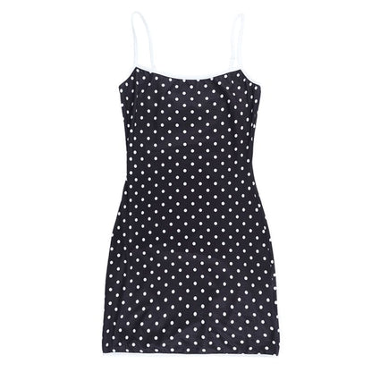 Spaghetti Strap Scoop Neck Polka Dot Mini Bodycon Dress