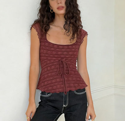 Scoop Neck Lace Tie-Waist Slim-Fit Tank Top