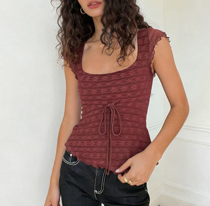 Scoop Neck Lace Tie-Waist Slim-Fit Tank Top