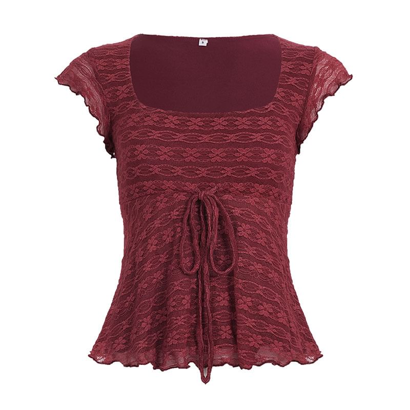 Scoop Neck Lace Tie-Waist Slim-Fit Tank Top