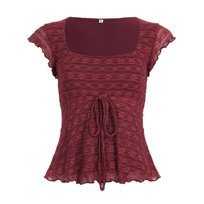 Scoop Neck Lace Tie-Waist Slim-Fit Tank Top