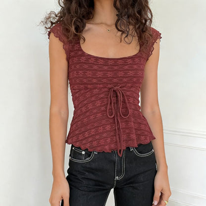 Scoop Neck Lace Tie-Waist Slim-Fit Tank Top