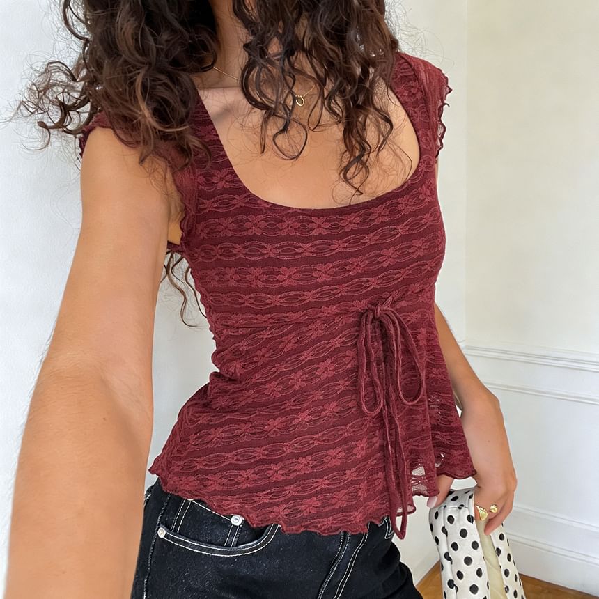 Scoop Neck Lace Tie-Waist Slim-Fit Tank Top