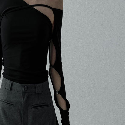 One Shoulder Cutout Top with Long Sleeves