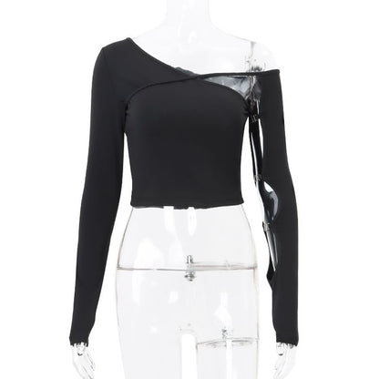 One Shoulder Cutout Top with Long Sleeves