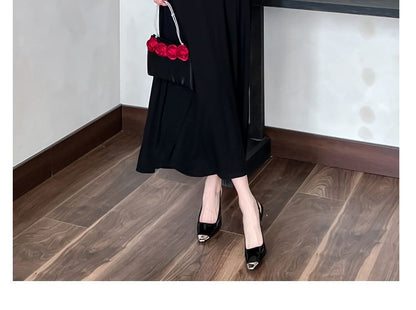Long-Sleeve Cutout Plain Maxi A-Line Dress