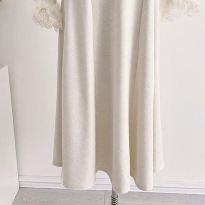 Long-Sleeve Mesh Panel Maxi A-Line Dress