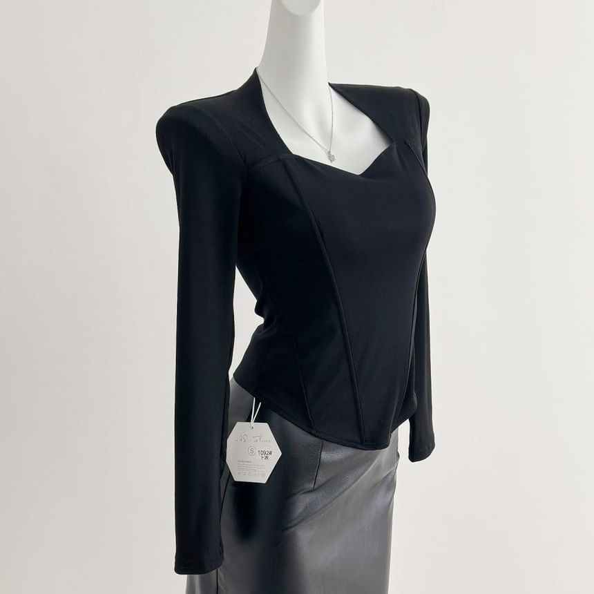 V-Neck Crop Top and Faux Leather Maxi Skirt Set