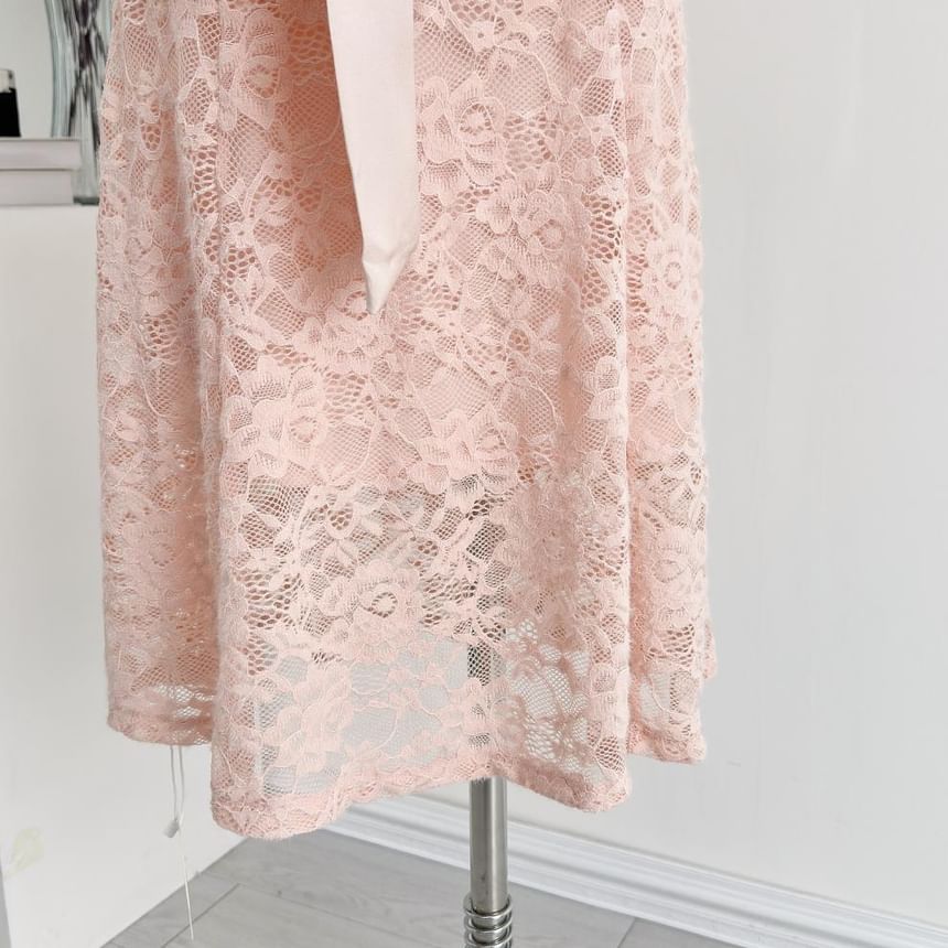 Long-Sleeve V-Neck Lace Maxi A-Line Dress