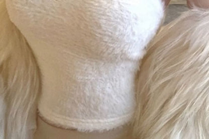 Halter Neck Lace Panel Fluffy Crop Top
