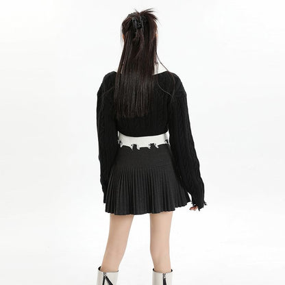 High-Waist Pleated Solid A-Line Mini Skirt