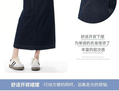 Unwashed Denim A-Line Midi Skirt - Mid Waist