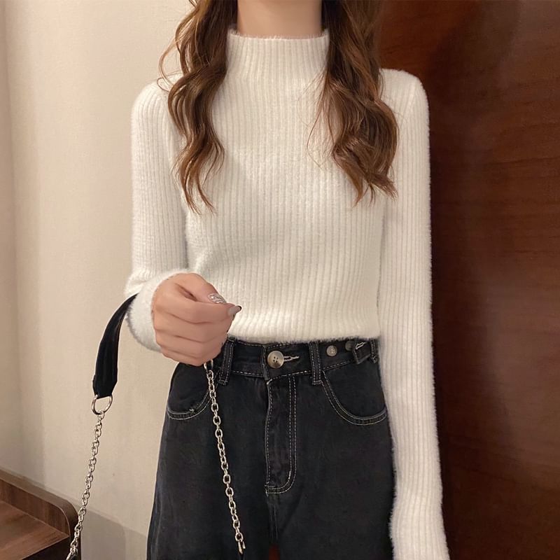 Mock Neck Knit Long Sleeve Top