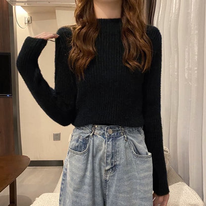 Mock Neck Knit Long Sleeve Top