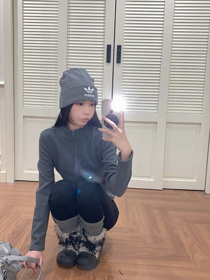 Zip-Up Mock Neck Long Sleeve Top