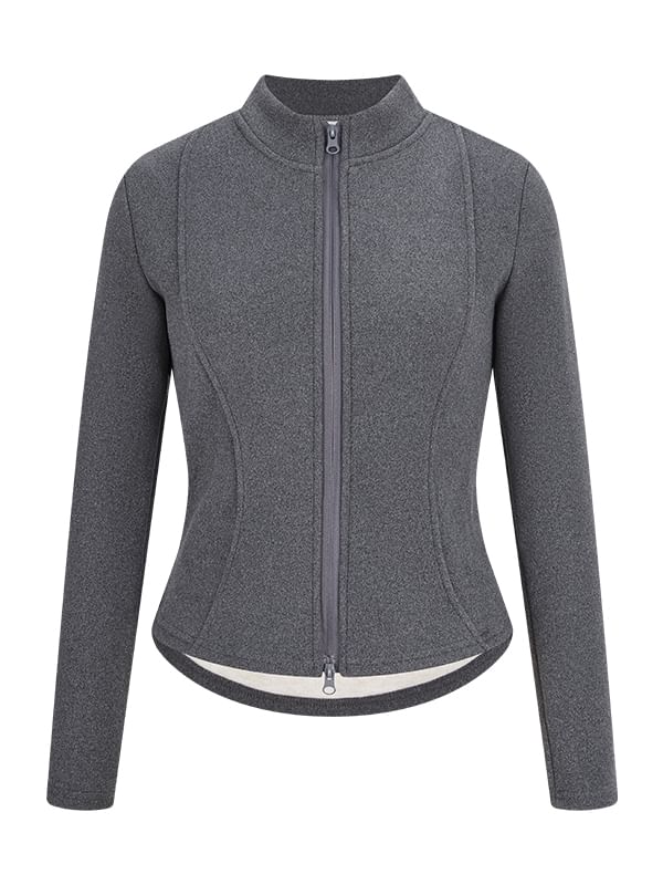 Zip-Up Mock Neck Long Sleeve Top