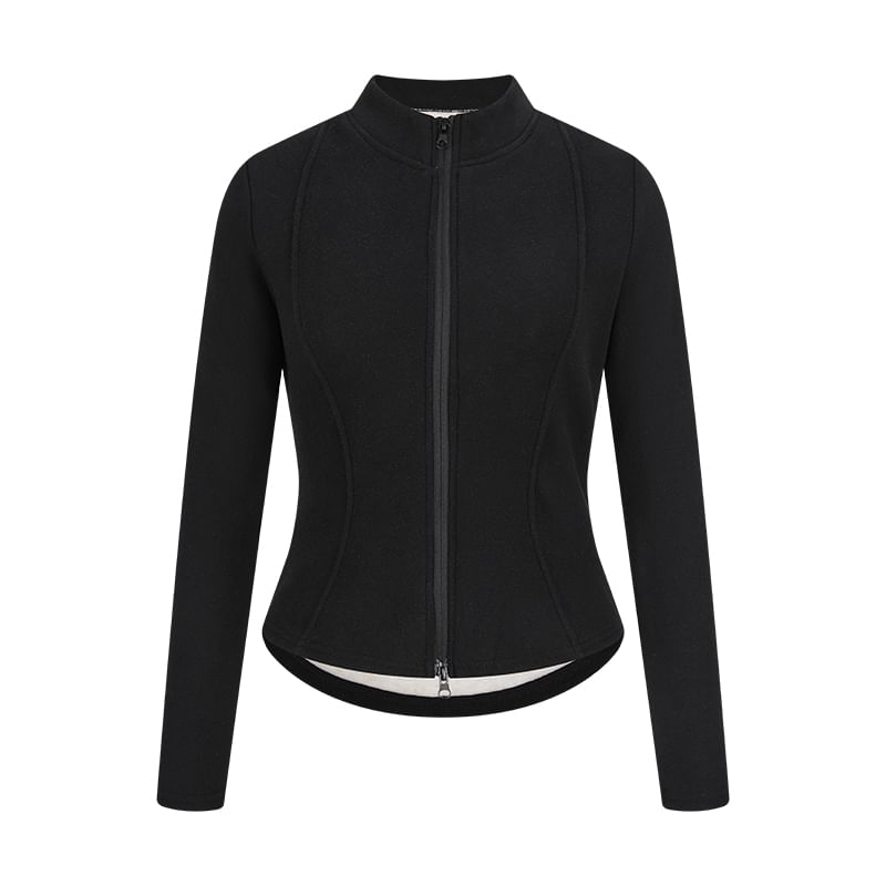 Zip-Up Mock Neck Long Sleeve Top