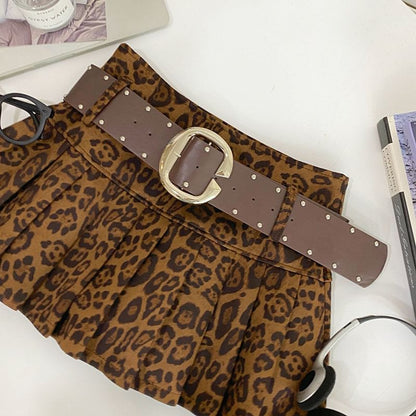 Leopard Print Pleated Mini Skirt