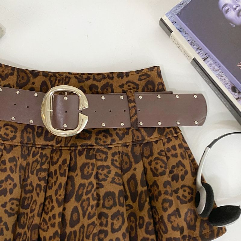 Leopard Print Pleated Mini Skirt