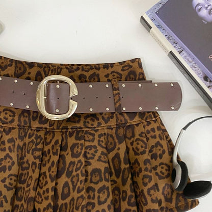 Leopard Print Pleated Mini Skirt