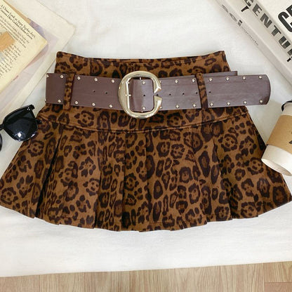 Leopard Print Pleated Mini Skirt