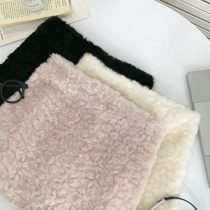 Faux Fur Solid Pencil Mini Skirt