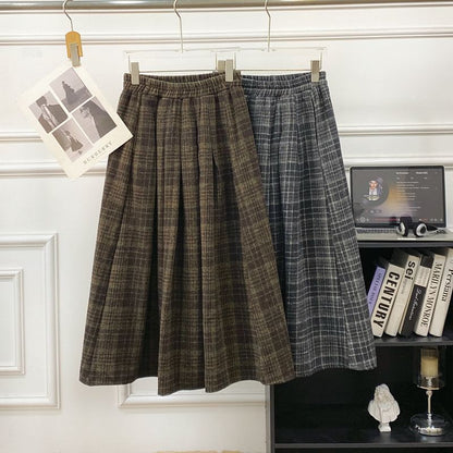 Plaid Pleated A-Line Maxi Skirt